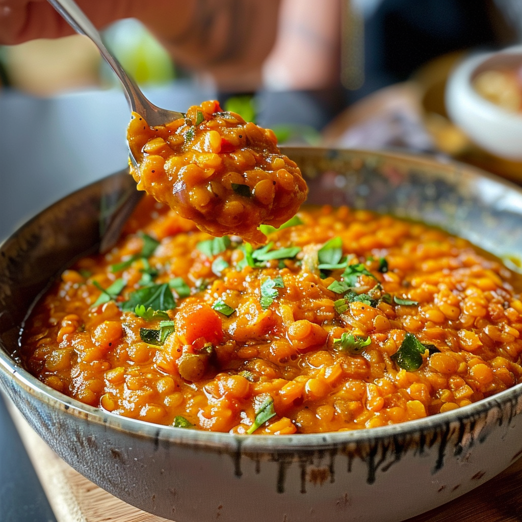comment préparer DîNer Facile Rapide VéGéTarien Lentilles Corail éPices Douces étape par étape
