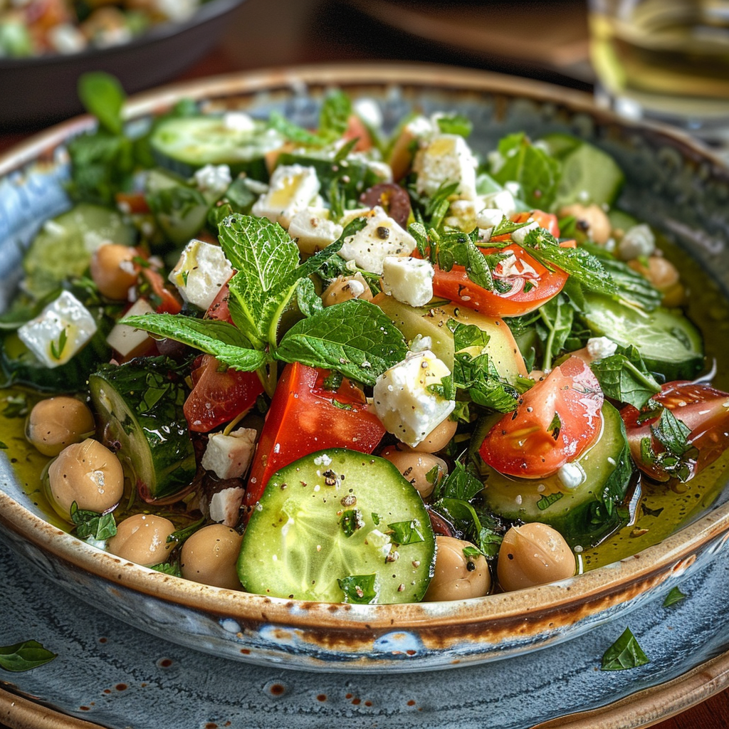 comment préparer Salade Recettes MéDiterranéEnne Pois Chiches Concombre Feta Menthe étape par étape